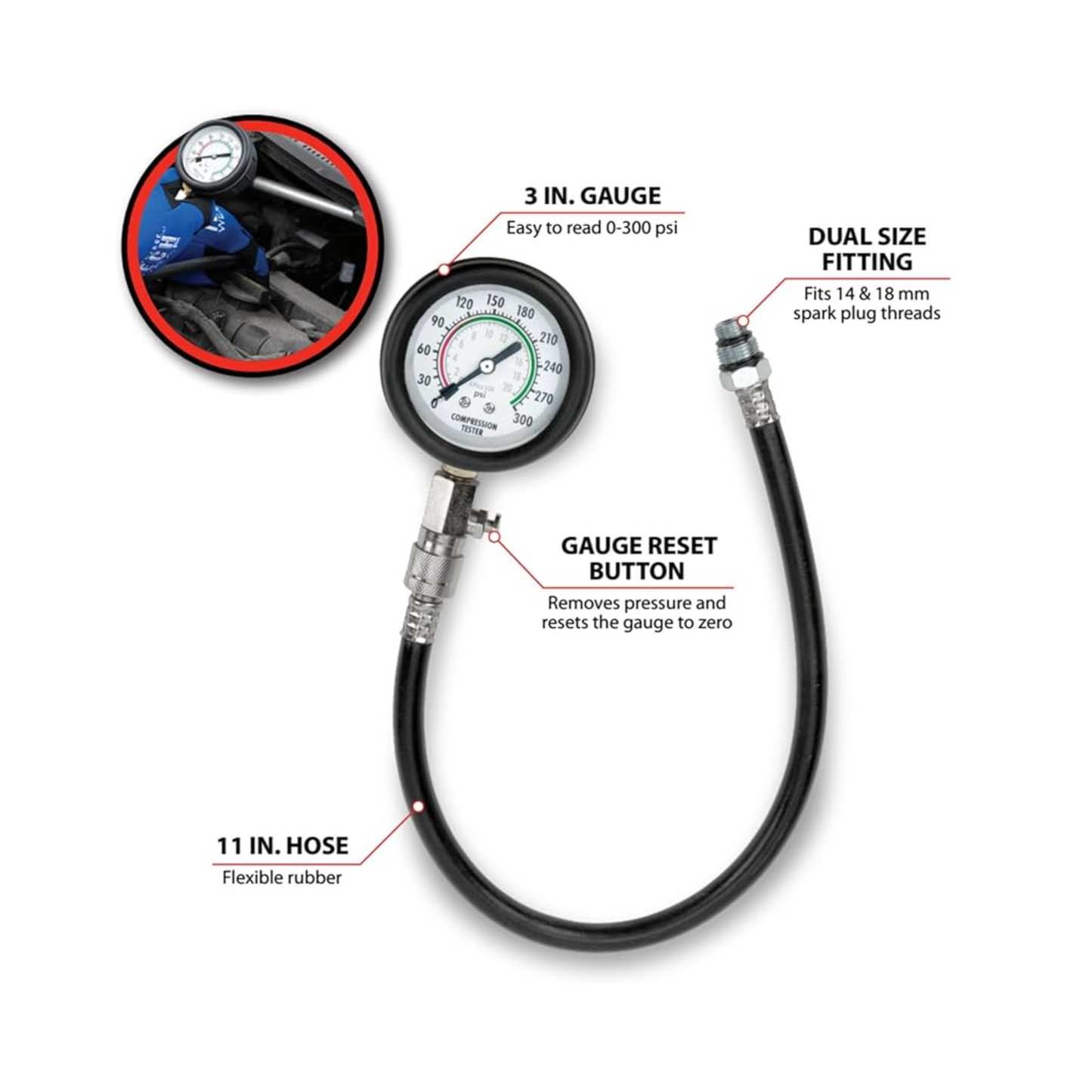 Performance Tool W80579 Flex Drive Compression Tester - Brothers Parts Delivery