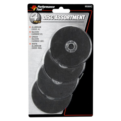 Performance Tool M580C Cut-Off Wheel Assortment with 3-Inch Diameter and 3/8-Inch Arbor, Includes Aluminum Oxide, Silicon Carbide, and More - Brothers Parts Delivery