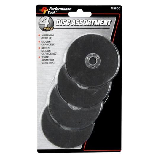 Performance Tool M580C Cut-Off Wheel Assortment with 3-Inch Diameter and 3/8-Inch Arbor, Includes Aluminum Oxide, Silicon Carbide, and More - Brothers Parts Delivery