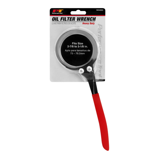 Performance Tool W54053 2 7/8-Inch to 3 1/4-Inch Oil Filter Wrench with Wide Steel Band and Vinyl Grip Handle for Spin-On Type Filters - Brothers Parts Delivery