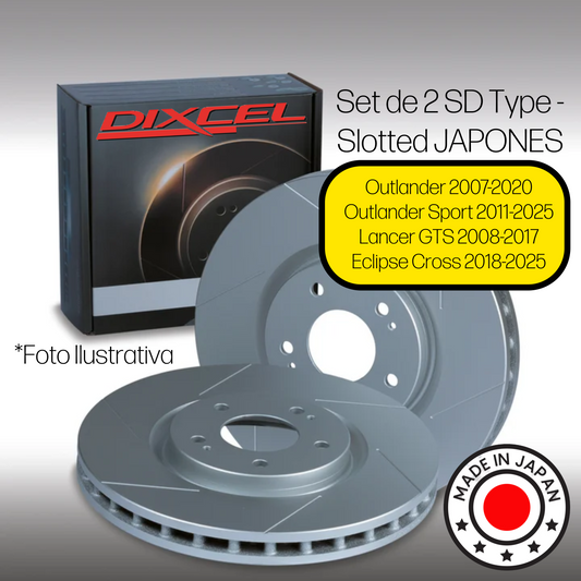 Mitsubishi Outlander 2007-2020 & Outlander Sport 2011-2025 & Lancer Gts (Aro 16") 2008-2017 & Eclipse Cross 2018-2025 -Kit de 2 Discos Delanteros JAPONES Dixcel Slot Ranurados