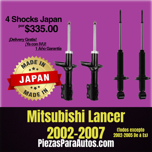 Mitsubishi Lancer 2002-2007 Set de 4 Amortiguadores MADE IN JAPAN (Todos los Modelos Excepto 2002-2005 DE & ES)